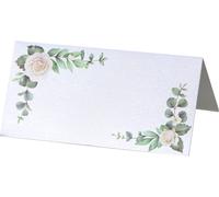 50PCS Rose Avec Feuilles Vertes Imprimé Tableau Cartes de Place, Eucalyptus Greenery Cartes de Place, Folding Seating Name Tags, Name Tentes