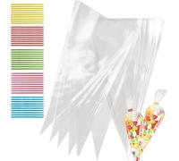 50pcs Sachet Cone Transparent Avec Liens Torsadés 50pcs,Pochette Bonbon,Sachet Cornet Bonbons,Sachet Pop Corn,Sachets Bonbon Anniversaire Cône,Pour Fête,Party,Birthday,Emballage,13 * 25cm