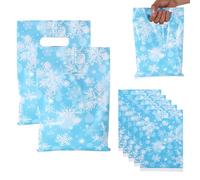 50pcs Sachets Cadeau Flocon de Neige, Sachets Cadeau Hiver avec Anse Bonbons Bleus Goodie Ornement pour Décorations Fête Anniversaire Monde Merveilleux de Noël