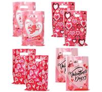 50pcs Sachets Cadeaux pour La Saint-Valentin, en Film Nacré Rose avec Motifs de Cœurs Parfaits pour Les Cadeaux de Fête et Les Échanges Cadeau en Classe (4 Modèles)