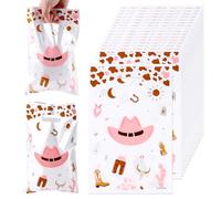 50pcs Sacs à Friandises de Cow-Boy, Sacs à Bonbons Western avec Poignées Fête d'Anniversaire Sac Plastique Cadeau pour Enfants Fournitures de Fête à Thème Occidental