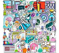 50pcs Scientifique Autocollants Naturelles Science Laboratory - Biologie Physique Chimie Stickers Éducatifs Étanche pour Enfants - pour Ordinateur Portable, Téléphone, Moto, Vélo