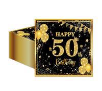 50PCS Serviettes de 50ème Anniversaire, 33 x 33 cm Serviettes de Cocktail Noires et Dorées Serviettes de Fête pour Hommes Femmes Fournitures pour Décoration d'Anniversaire de Mariage