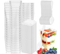 50Pcs Tasses à Dessert avec Cuillères Mini & Couvercle, 5oz/160ml Coupes Dessert, Gobelets Plastique Réutilisables, Verrines Transparents Carrés pour Pudding,Mousse,Crème Glacée,Tiramisu,Anniversaire