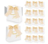 50PCS Thank You Sac à Cadeau Sachet Créative en Papier-11.5x4.5x10cm, SHAIDOJIO Coffret Cadeau pour Bonbons, Thank You Sac à Cadeau pour Anniversaire Mariage Baptême-Couleur Or Le Ruban Papillon