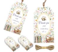 50Pcs Thème de livre Merci Tags avec chaîne, Storybook Tags cadeau, Merci de célébrer avec nous Tags cadeau pour Book Lover Wildflower Floral Theme Fournitures de fête d'anniversaire