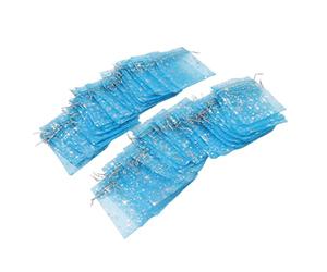50PCS Transparente Geschenktaschen mit Sternmuster und Zugband - Perfekt für Hochzeit und Kirche (Bleu clair)