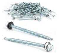 50PCS Vis Autoforeuse Metal 6,3x100 mm Vis Autoperforante Inox Bac Acier Hexagonale Vis Autoperceuse pour Metal Vis Etanche Avec Joint Tole Toiture Autoforante Auto Foreuse pour Plus Fixation(Argenté)