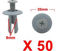 50pcs Voiture Rivets Plastique Gris Bouclier Porte Tronc 8mm colliez Fixation à vis