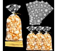 50Pcs Xmas Cookie Emballage Sacs De Fête De Noël Cellophane Traiter Sac De Bonbons Fête Cadeau Faveur avec Cravate