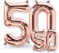 50Th Birthday Balloon - Pack Of 2 - Number 50 Balloons In Rose Gold - 50Th Birthday Decoration For Women Or Men - Helium Inflatable - For A Dazzling Celebration