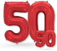 50Th Birthday Balloons - Pack Of 2 - Number 50 Balloons In Red - 50Th Birthday Decoration - Woman Or Man - Helium Inflatable - Happy Birthday Decoration - Red Number 50