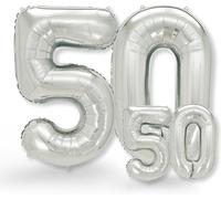 50Th Birthday Balloons - Pack Of 2 - Silver Number 50 Balloons - 50Th Birthday Decoration For Women Or Men - Helium Inflatables - Happy Birthday - Silver Balloon Number 50