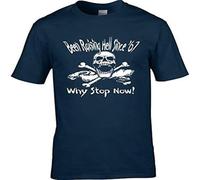 50Th Birthday Psychobilly Rock Punk Inspired Mens T Shirt 'Raising Hell Since 1967 Why Stop Now ' Great Birthday Gift Navy S