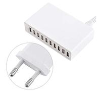 50W 10 ports USB, protection contre les courts-circuits Chargeur USB multi-ports Protection contre les surtensions pour haut-parleurs pour lecteurs MP3 et plus(blanche, Réglementation européenne)