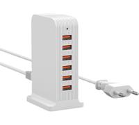 50W 6 Port Usb Multi Socket Charger For Iphone 15/14/13/12 Pro Max/Samsung Galaxy/Huawei/Htc/Lg - White