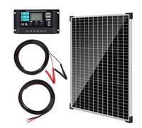 【50W Panneau Solaire 12V Kit】DERUXI 50Watt Monocristallin Panneaux Solaires Set: 50W 12V Panneau Solaires+10A PWM Régulateur de Charge, 4 Pcs Solaire Câble, Panneau Solaire Camping Car Toits Bateau