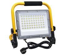 50W Projecteur LED Chantier avec 2M Câble, Tkdaksy Lampe Chantier avec Prise, Projecteur Chantier Led Lampe 5000LM, IP66 Étanchéité, 6500 K, Support Pliable Portable, pour Ateliers, Chantiers, Garages