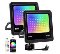 50W Projecteur LED RGB, Projecteur LED Couleur Extérieur Avec APP Bluetooth et 2.4G Télécommande, IP66 Étanche Spot de Couleur, pour Jardin,Fête,Halloween,Luminaires Extérieur(2PC)