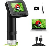 50x-1000x Microscope pour Enfants Adultes, D-KS2 Portable Petit Scope pour Enfants Etudiants Ecole Minilabsters Education, Possibilité de Connexion à Un PC, Carte SD 32G Incluse