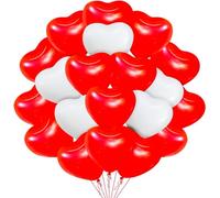 50x ballons cœur XXL Ø 40 cm rouges et blancs, compatibles avec l’hélium, pour mariages, Saint-Valentin et décorations festives