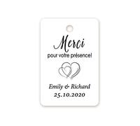 50x étiquettes cadeaux PERSONNALISÉES pour mariage - Merci pour votre présence! 40MMx60MM Rectangle Papier Étiquettes double coeur de fête de fiançailles pour dragees/cartes/cadeaux/Fête - Tag 031