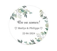 50x On va semer! Ronds Autocollants PERSONNALISÉS Nom et date de Mariage Anniversaire Stickers 40mm étiquettes - Rd 602 (004)