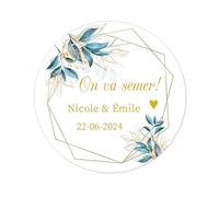 50x On va semer! Ronds Autocollants PERSONNALISÉS Nom et date de Mariage Anniversaire Stickers 40mm étiquettes - Rd 602 (002)