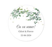 50x On va semer! Ronds Autocollants PERSONNALISÉS Nom et date de Mariage Anniversaire Stickers 40mm étiquettes - Rd 602 (001)