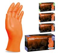 PROGRIP Gants jetables, Gants nitrile extra forts, Gant nitrile orange XL, 2x plus épais et avec structure diamant, Gants mecanicien extra-résistants, 50 pcs/boîte, gants nitrile en M, L, XL et XXL
