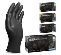 50x PROGRIP Gants nitrile taille XXL Noir [Avec double épaisseur et texture diamantée], Gants nitrile à usage unique pour atelier, industrie et montage, Gants nitrile à usage unique
