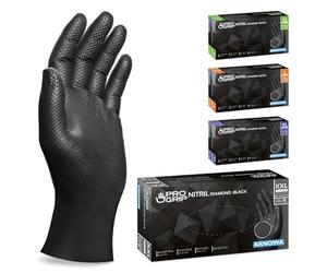 50x PROGRIP Gants nitrile taille XXL Noir [Avec double épaisseur et texture diamantée], Gants nitrile à usage unique pour atelier, industrie et montage, Gants nitrile à usage unique