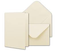 50x Set de cartes pliables avec enveloppes DIN A6 (105 x 148 mm) en blanc naturelle - Cartes d'invitation vierges 10,5 x 14,8 cm à personnaliser & créer