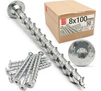 50x Vis béton 8x100 mm TX30 Torx tête plate - bois torx et vis à bois zinguées en acier pour béton, vis de charpente professionnelles - visserie Lun Fix