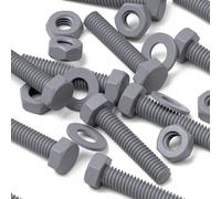 50x vis hexagonales grises en PVC M4 x 20mm, écrous et rondelles