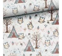 50x150cm Tissu en coton pour fille avec animaux de la forêt - mignonnes chouettes pour enfants et bébés - 0,5m de tissu en coton premium avec animaux - Tissu à coudre - pas vendu au mètre