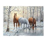 (50x40CM) Square Carré Diamond Painting Chevaux, Kits de Broderie Diamant Paysage Forêt, Mosaïque Canevas Diamant Animaux Enfants, Décorations d'Intérieur Adultes Puzzle Diamant Cheval Sur la Neige