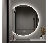 50x45cm,60x54cm,70x63cm,80x72cm,90x81cm Miroir Éclairé, Miroir De Salle De Bain LED, Miroir Mural Semi-circulaire, 3 Couleurs À Intensité Variable En Continu, Fonction Mémoire, 3 Méthodes De Suspensio