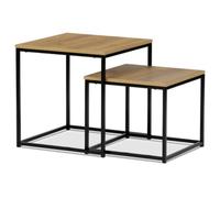 50x52 cm ensemble de 2 tables basses design industriel en MDF décor chêne sauvage, pieds en métal laqué noir (AF076OAK)