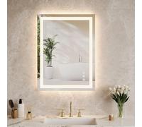 50X70 cm Miroir De Salle De Bain, LED Anti-Buée, 3 Températures De Couleur Dimmable, Affichage De Heure, Installation Verticalem, Étanchéité