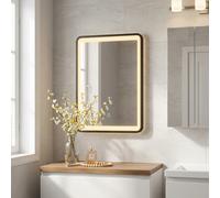 50x71x12,5 cm armoire de salle de bain suspendue LED 3 couleurs et capteur, miroir intégré, 3 étagères, noir