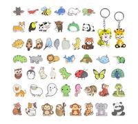 51 Autocollants d'animaux De Bande Dessinée Et 2 Porte-Clés en PVC, Cadeaux Amusants Cognitifs pour Les Enfants, Décoration De Tasse d'eau De Sac D'École, Motif Surprise Aléatoire Multi-Style.