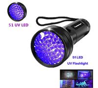 51 LED Lampe de poche UV à 100 LED, 395 NM, torche ultraviolette, détecteur de lumière noire pour urine de chien, animaux de compagnie SAF et punaises de lit ""Nipseyteko