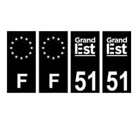51 Marne logo 2 noir autocollant plaque immatriculation auto ville sticker Lot de 4 Stickers - Angles : droits
