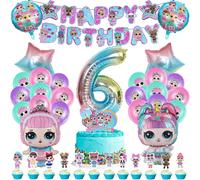 51 Pcs Ballon Anniversaire,Decoration Anniversaire 6 Ans,Ballon Helium Poupee,Banniere Happy Birthday,Deco Gateau,Decoration Anniversaire Fille