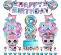 51 Pcs Ballon Poupee Anniversaire,Ballon Anniversaire 8 Ans,Ballon Helium Poupee,Banniere Happy Birthday,Deco Gateau,Decoration Anniversaire Fille