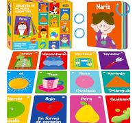 51 PCS Cartes Cognitives pour Bébés en Espagnol, Imprimées Recto-Verso 7 en 1 Cartes Colorées Alphabet, Nombres, Nourriture, Animaux, Formes, Couleurs avec 2 Anneaux Refermables, Outil d'Apprentissage