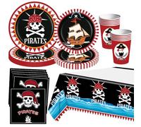 51 Pcs Vaisselle Thème Pirate, Ensemble de Vaisselle Pirate pour 10 Personnes, Assiettes de Fête Pirate, Vaisselle en Papier, Pirate Anniversaire, Vaisselle Pirate Fête D'anniversaire Fournitures