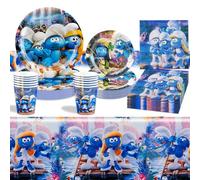 51 pièces Smurfs Anniversaire Vaisselle Kit, Décoration d'anniversaire ,Decoration Anniversaires Enfant Comprend Nappe, Assiette, Gobelet