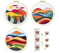 51buyoutgo 3pcs Kit Broderie Debutant Enfant Paysage, Kit Canvas Canevas et Broderie Point de Croix Débutant Complet Pré Imprimé Compté Moderne avec Fils Embroidery Set Adulte Moderne Facile Easy